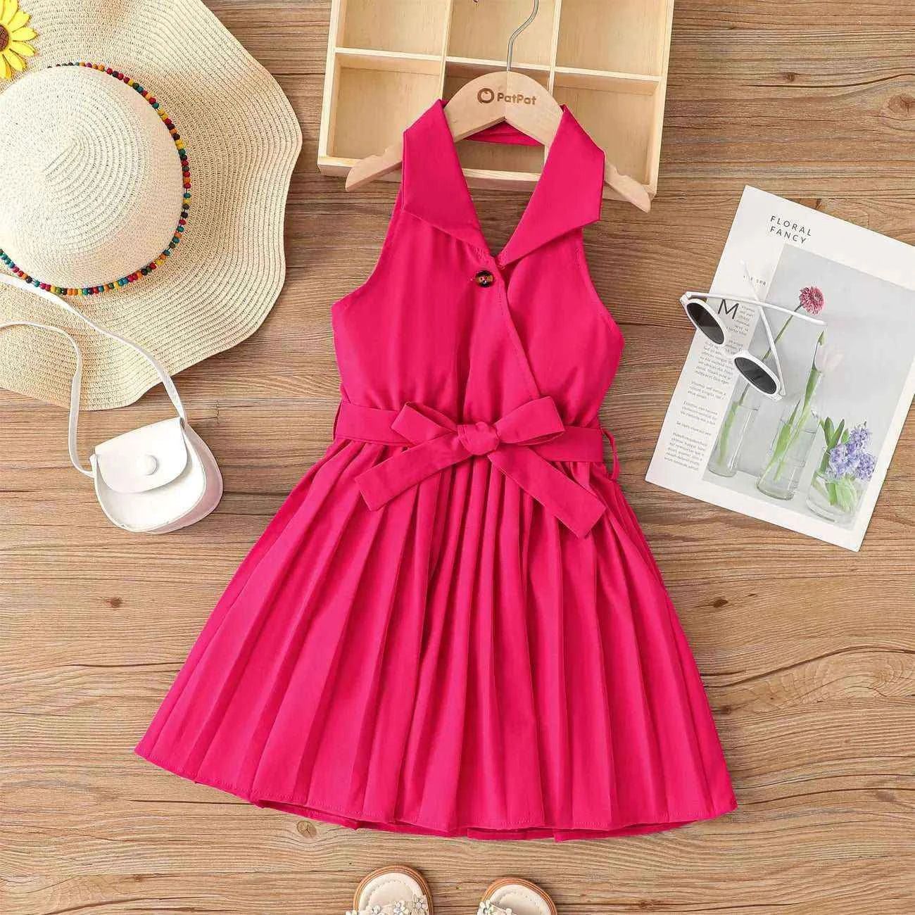 kids halter dress Girls Sleeveless Tie Back Knit Jacquard Halter Dress - PURPLE