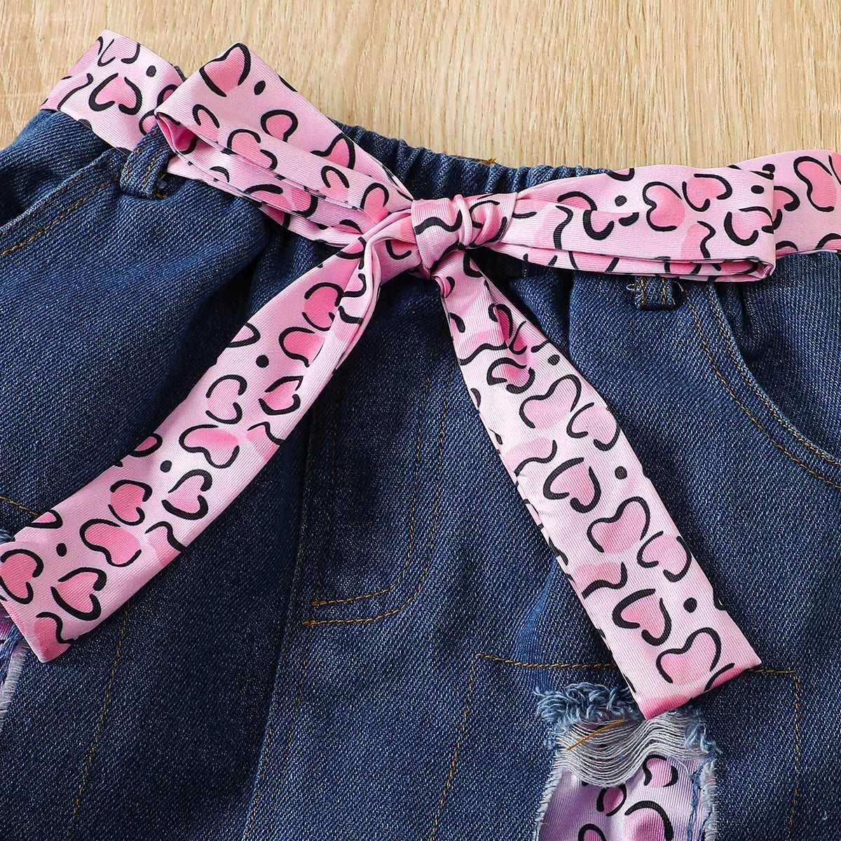 Childlike Character Denim Skirt Suit - Kids Girl (3Pcs) - Novo Kids