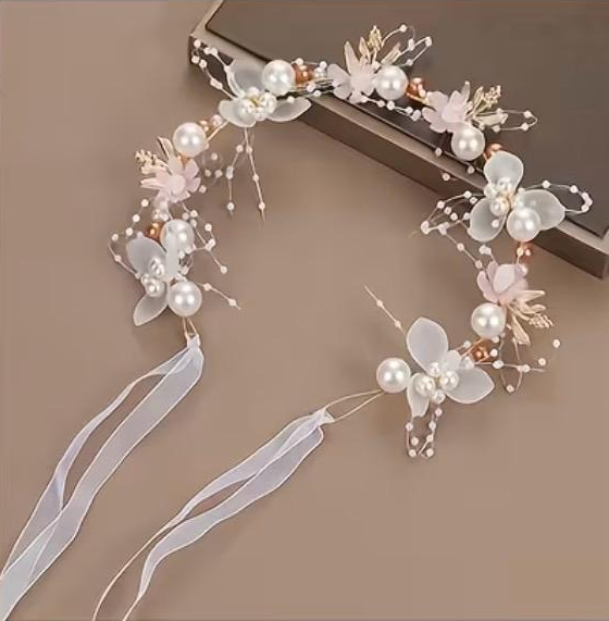 Floral Pearl Crown Headband (White & Pink) - Kids Girls