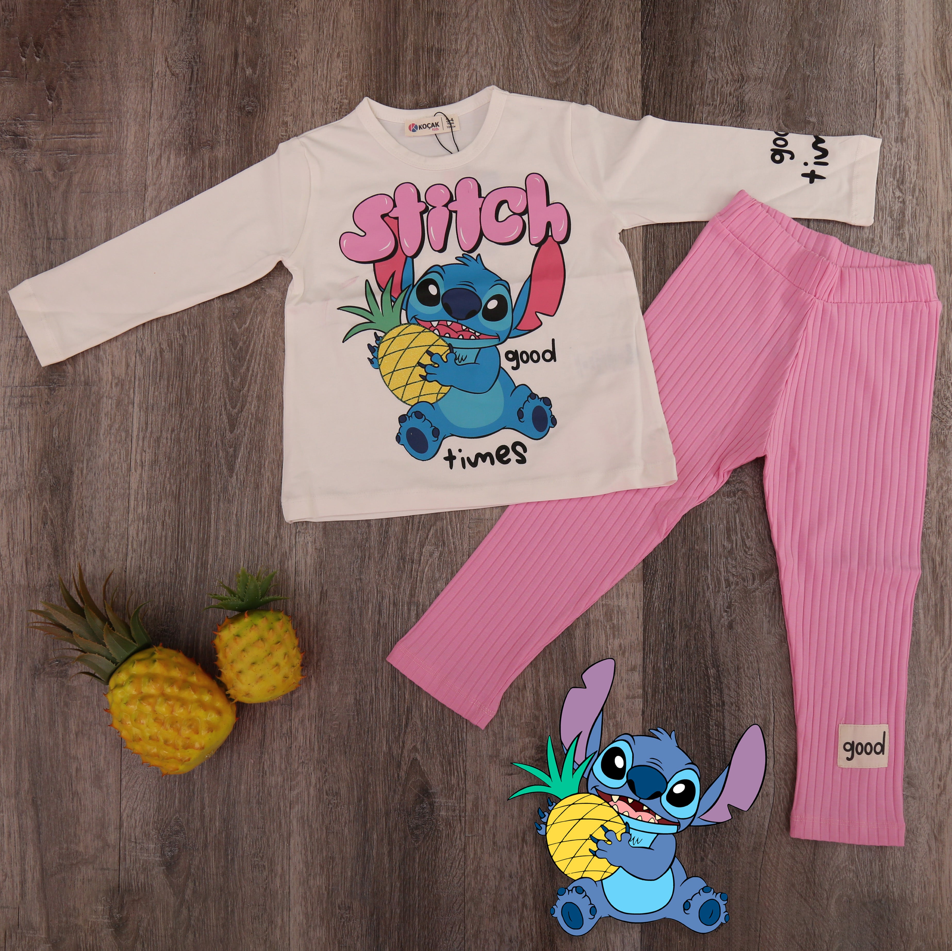 Pineaple Stitch  Cotton Ping Top and Pants Sets - Kids Girls (2Pcs)