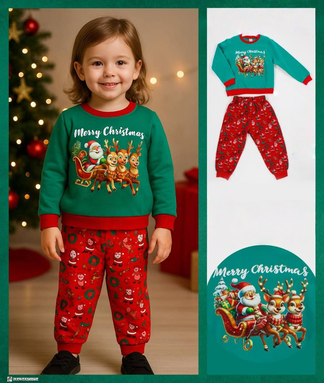 Christmas Set with Santa Chariot & Reindeers Kids Design - Kids (1-4Y)