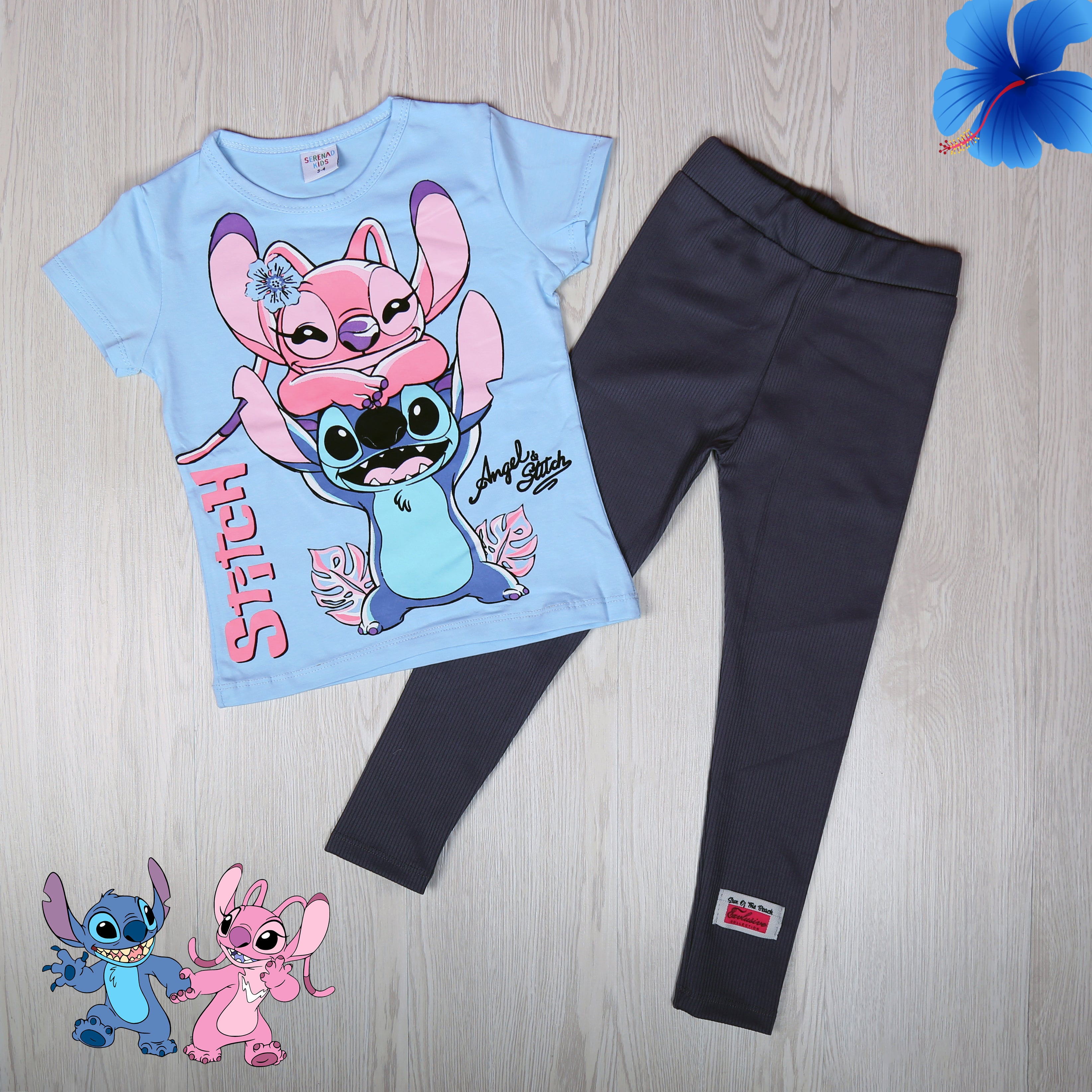 Stitch & Angel Girls Outfit Set (Blue) - Kids Girls (2PCs)