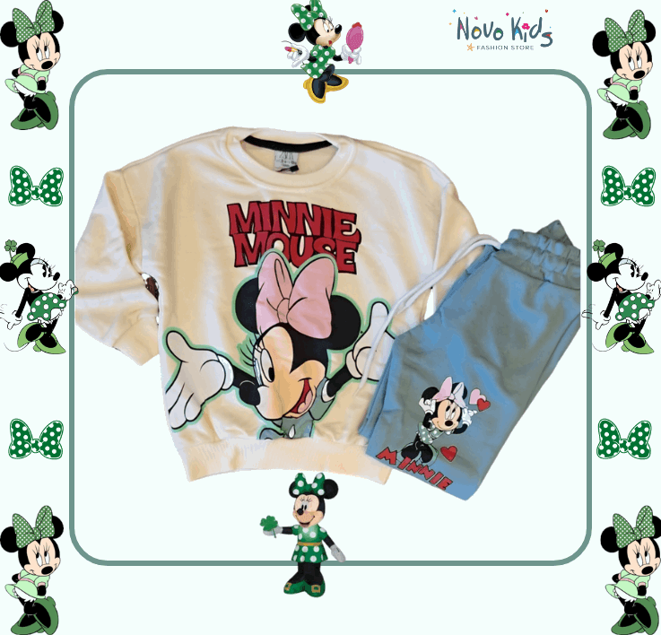 Green Minnie Mouse Girls High-Quality Cotton Set - Kids Girls (2PCs) - Novo Kids