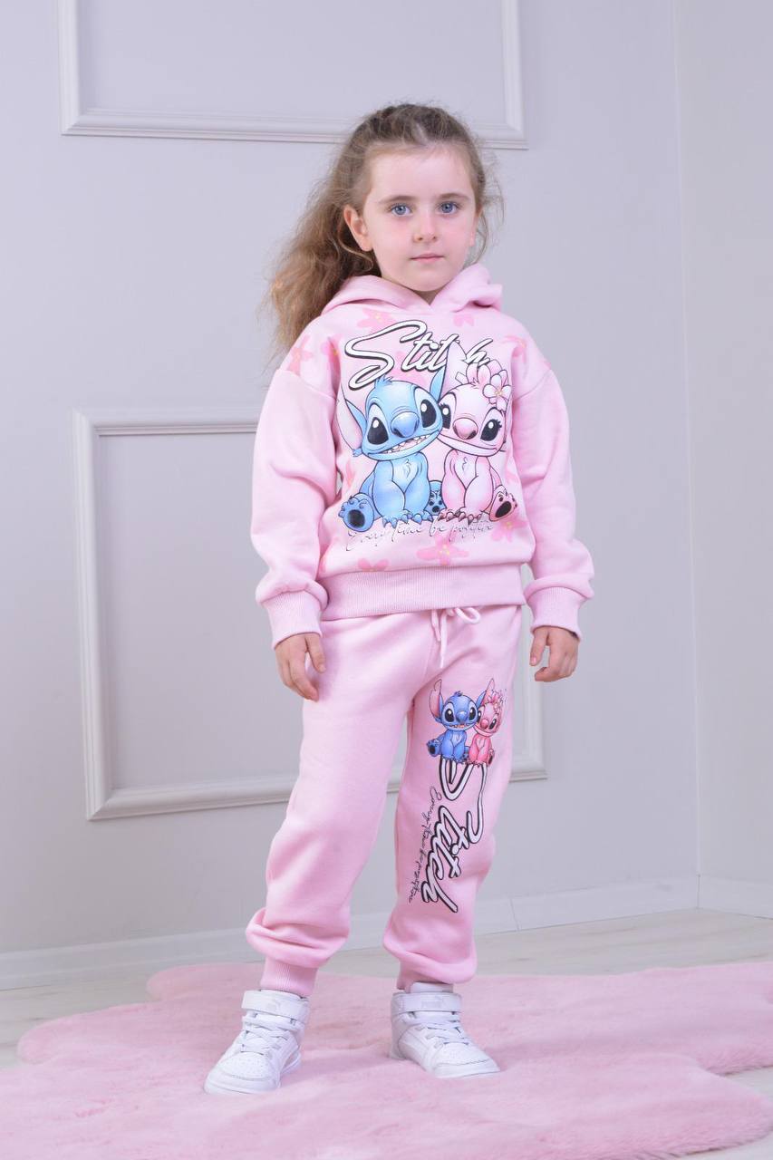 Lilo and Stitch Pink Girls’ Hoodie Tracksuit Set (Fleece Inside) - Kids Girls (2PCs)