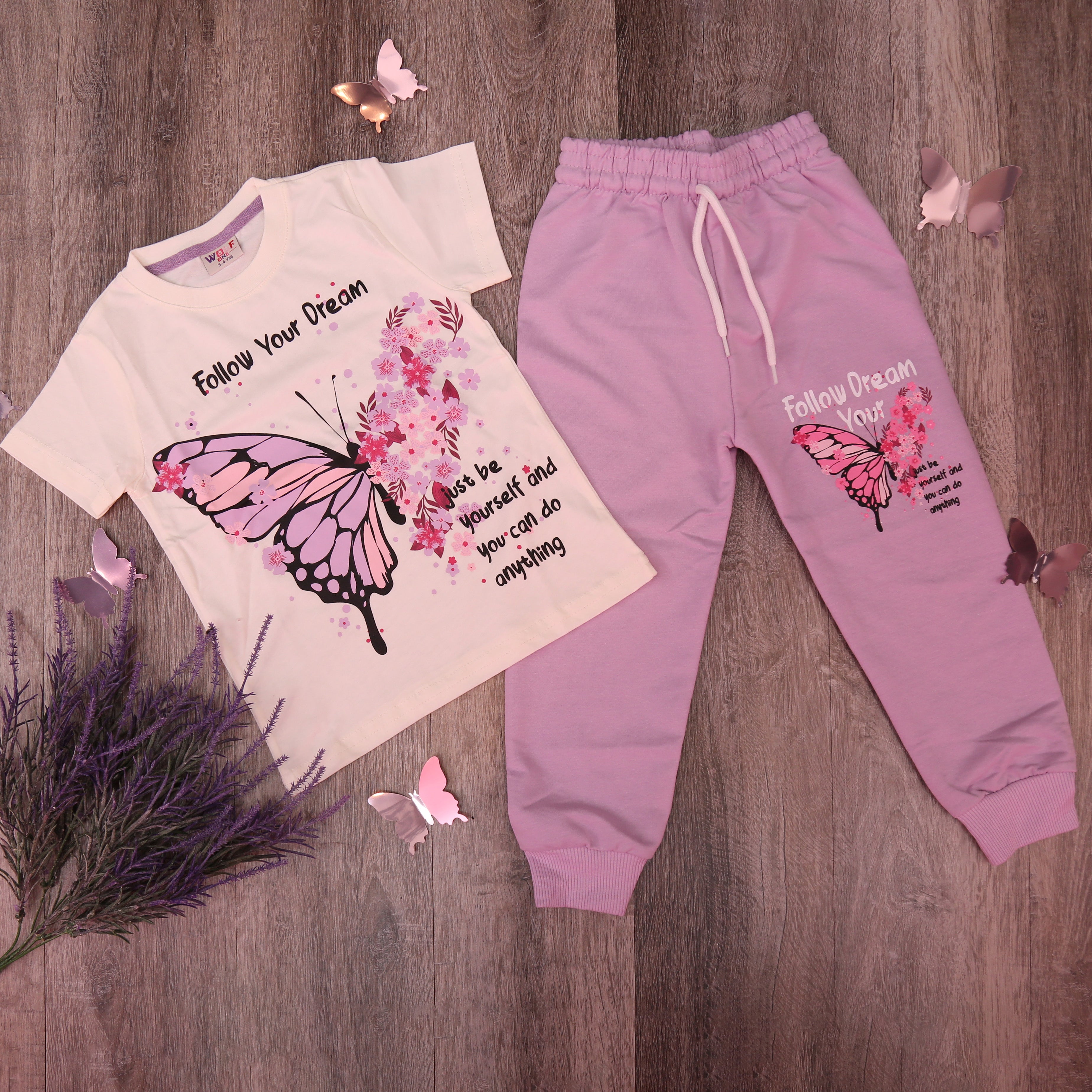 Butterfly Follow Your Dream outfit Set (Purple)- Kids Girls (2PCs)