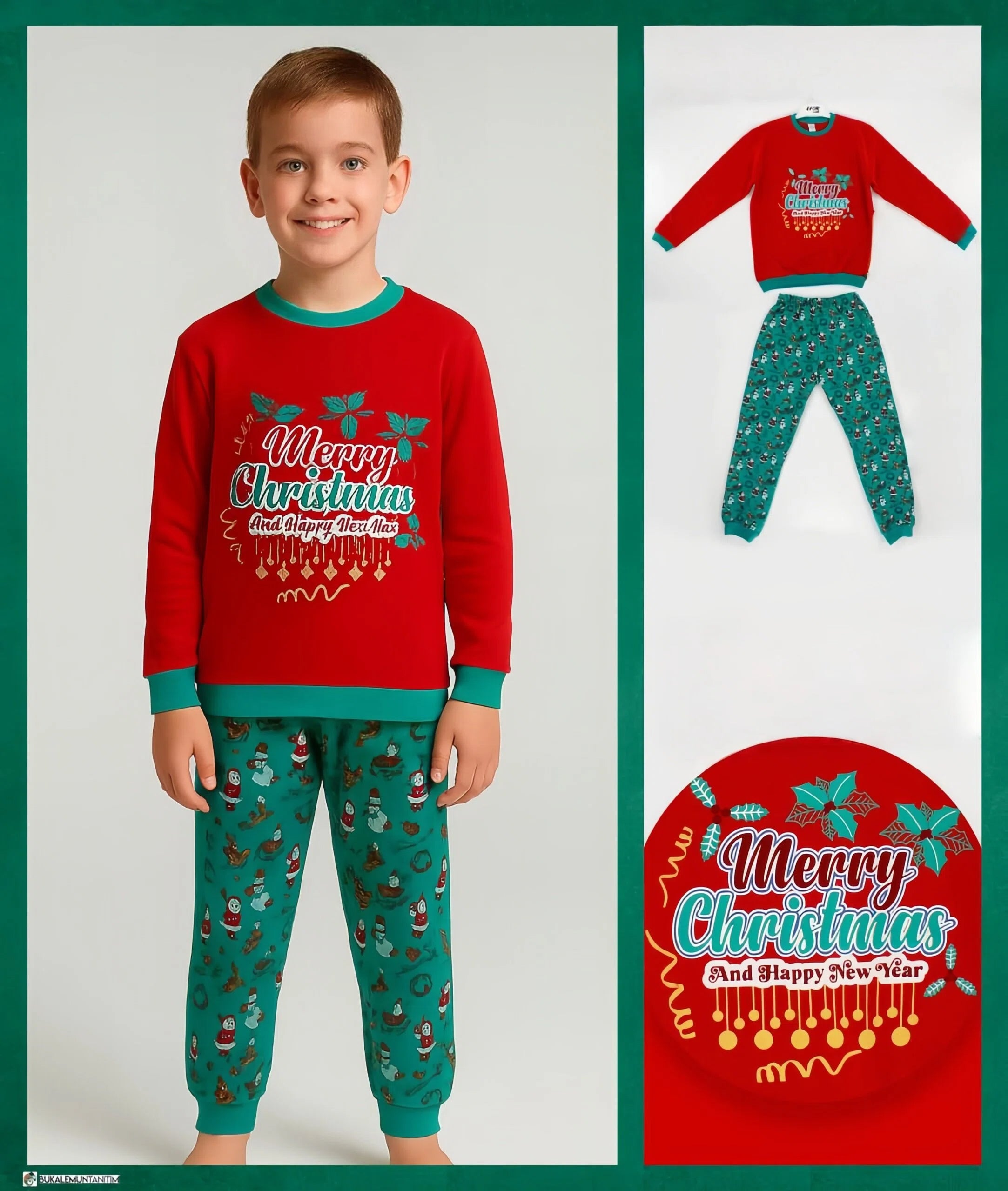 Christmas Kids Red and Green Set with festive Print - Kids Boys /Girls (5-8Y)