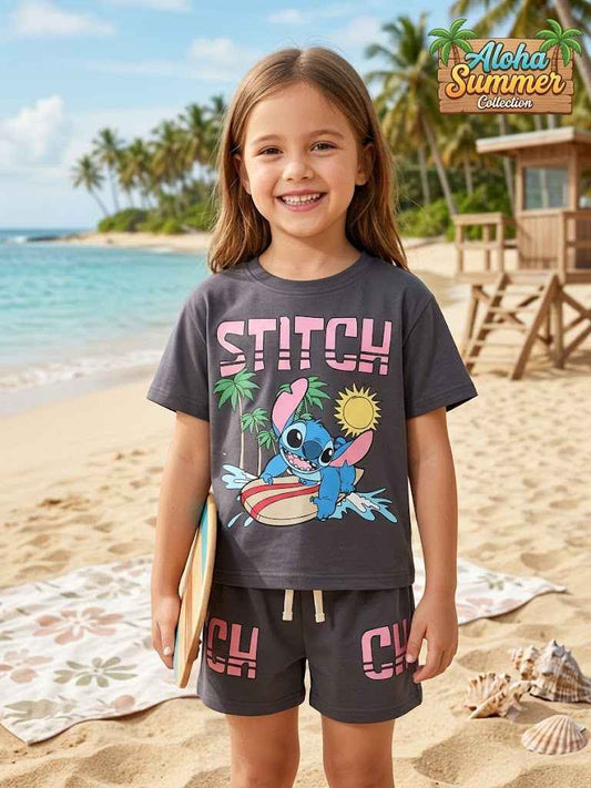 Girls Stitch Surf Charcoal Short Set - Kids Girls (Age: 3-10)