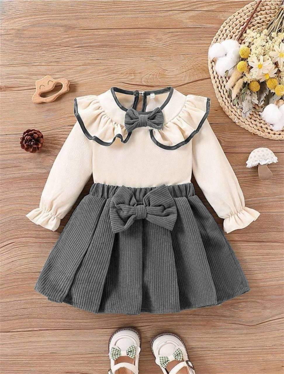 Sweet Baby Girl Ruffle and Bow Grey Dress Set - Baby Girls (6-24 M)