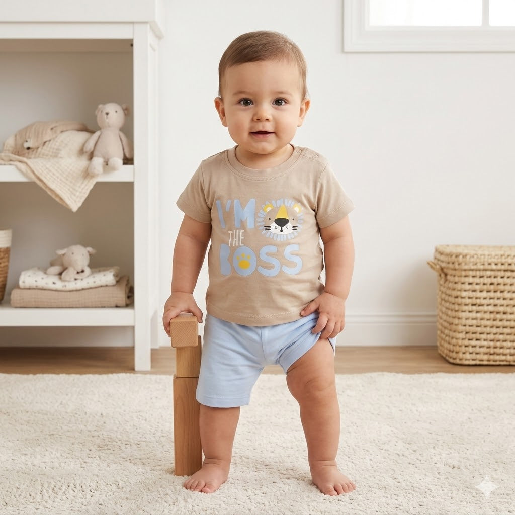 I'm The Boss Lion Set Summer Set-Blue - Baby Boys (3 to 18M)