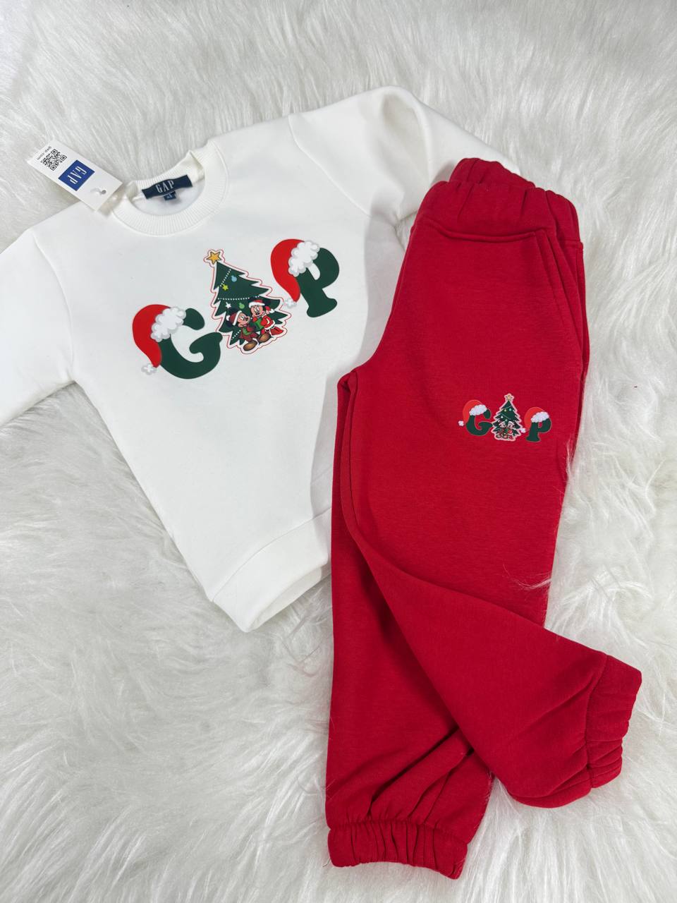 GAP Christmas Tree and Mickey Mouse White and Red Tracksuit Set - Kids Boys/Girls (3-12Y)