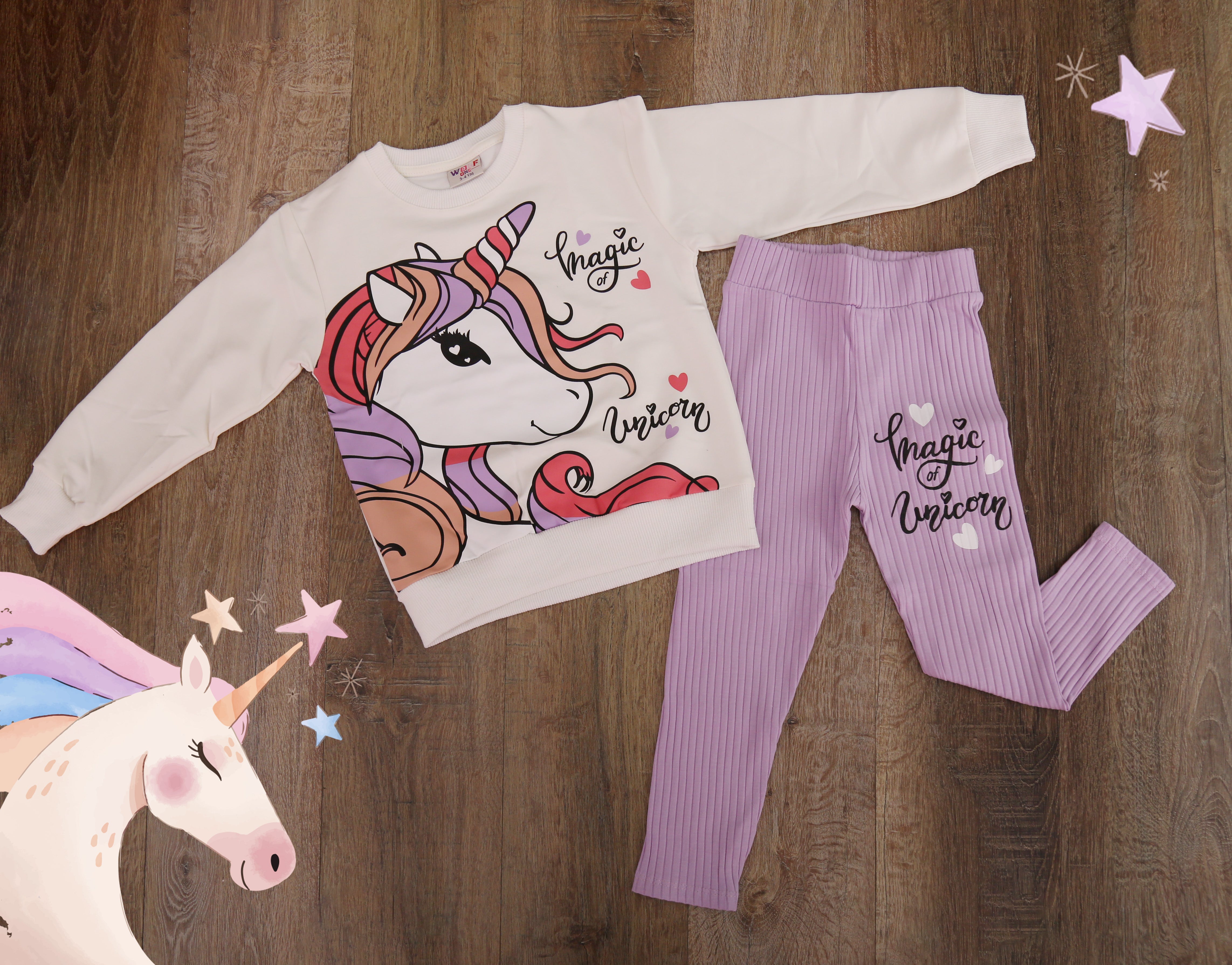 Magic of Unicorn Cotton Outfit Set Purple- Kids Girls