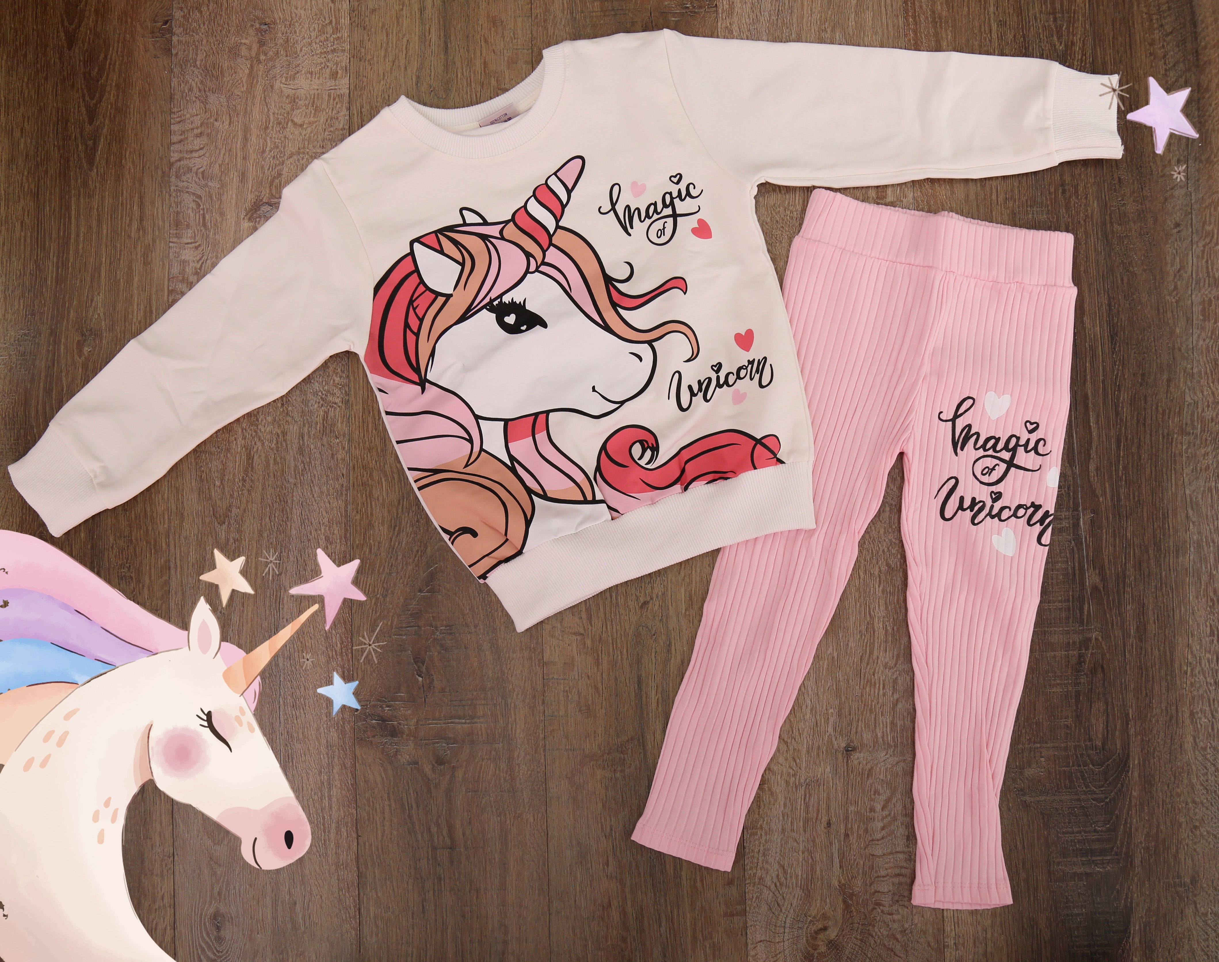 Magic of Unicorn Cotton Outfit Set light Pink- Kids Girls