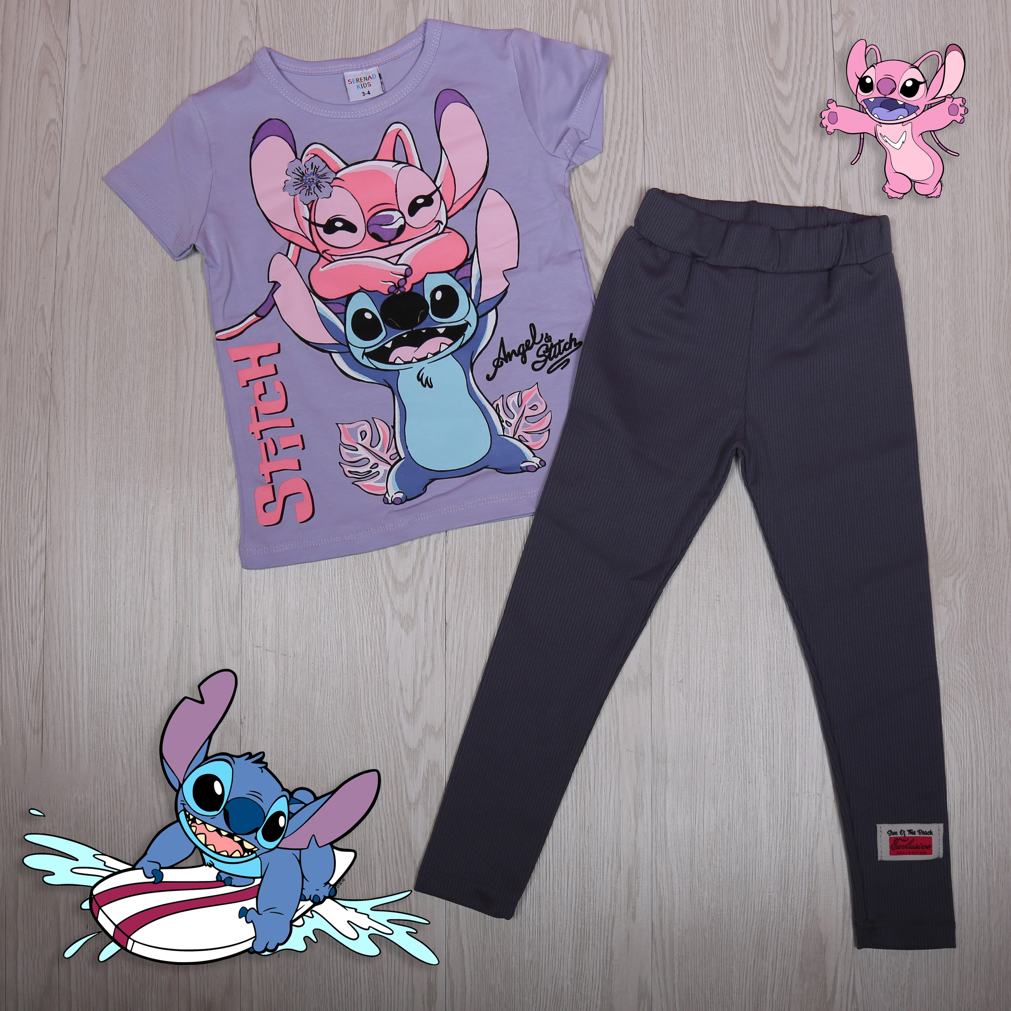 Stitch & Angel Girls Outfit Set (Lavender) - Kids Girls (2PCs)