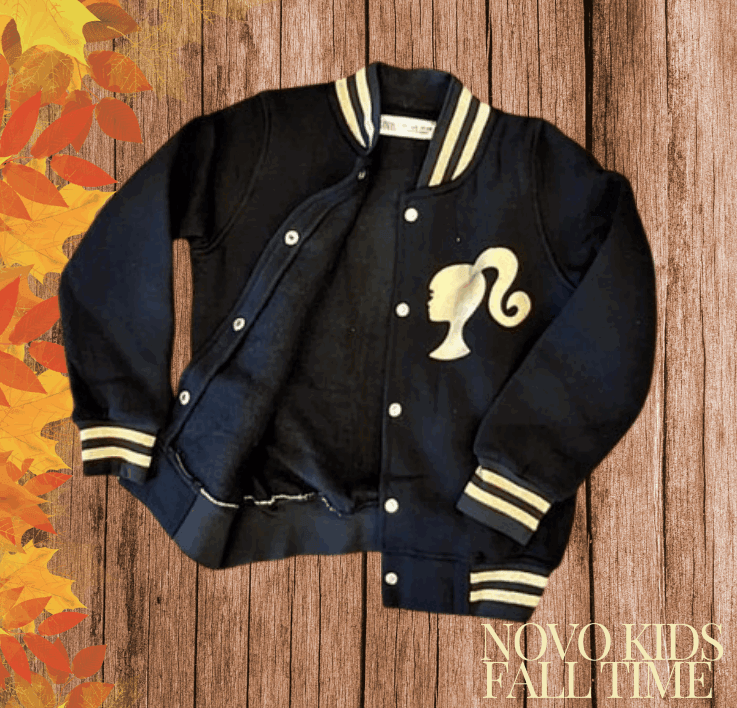 Barbie Girl Fall Cotton Jacket in Black and Gold - Kids Girl (1PC) - Novo Kids