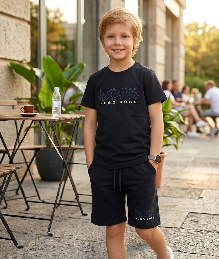 Boss Short-Sleeve Tee Shorts Black Summer Set –– Kids Boys (Ages 2 to 15)