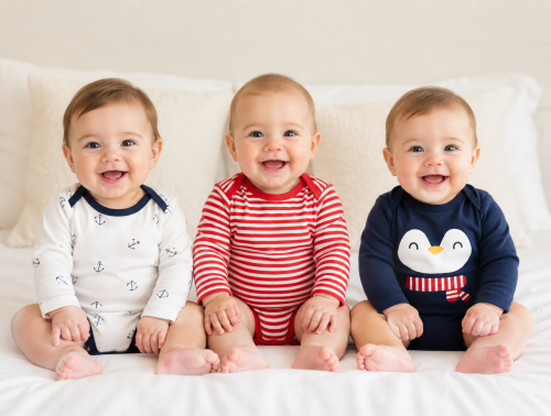 Newborn 3-Piece Baby Bodysuit Set – Penguin and Nautical Theme (Newborn – 9 M)