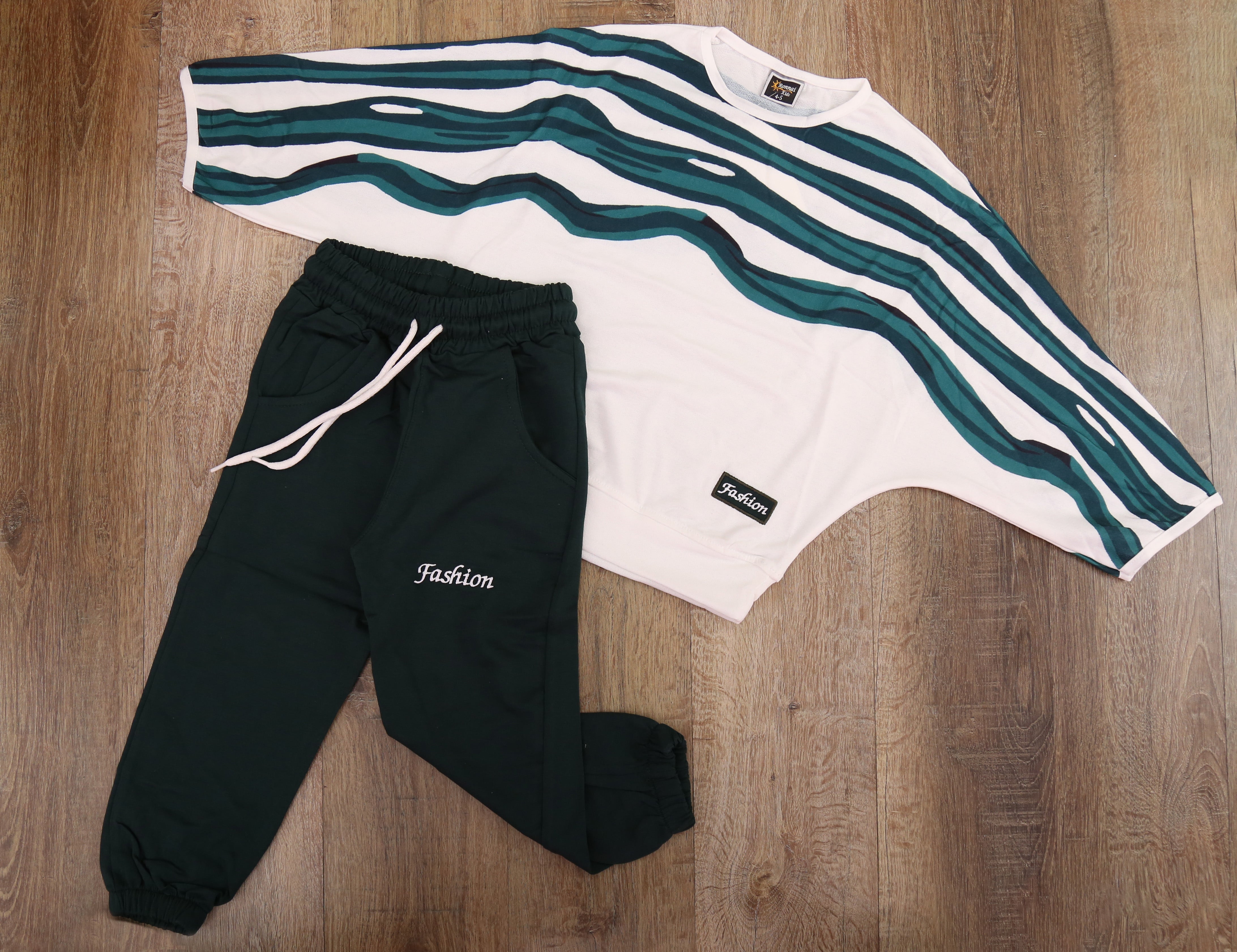 Stylish "Fashion" LoungewearOutfit Set forest Green - Kids Girls (2PCs)