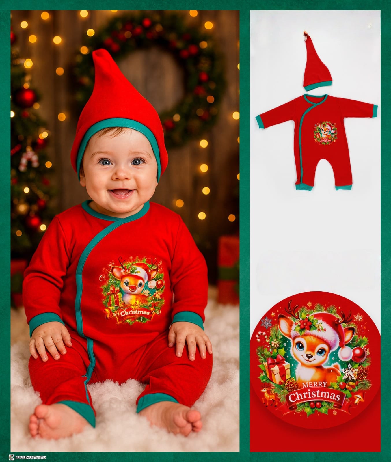 Cute Christmas Baby Romper with Reindeer Design - Babies (0-12M)