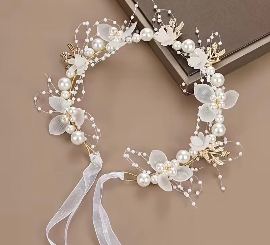 Floral Pearl Crown Headband (White & Pink) - Kids Girls