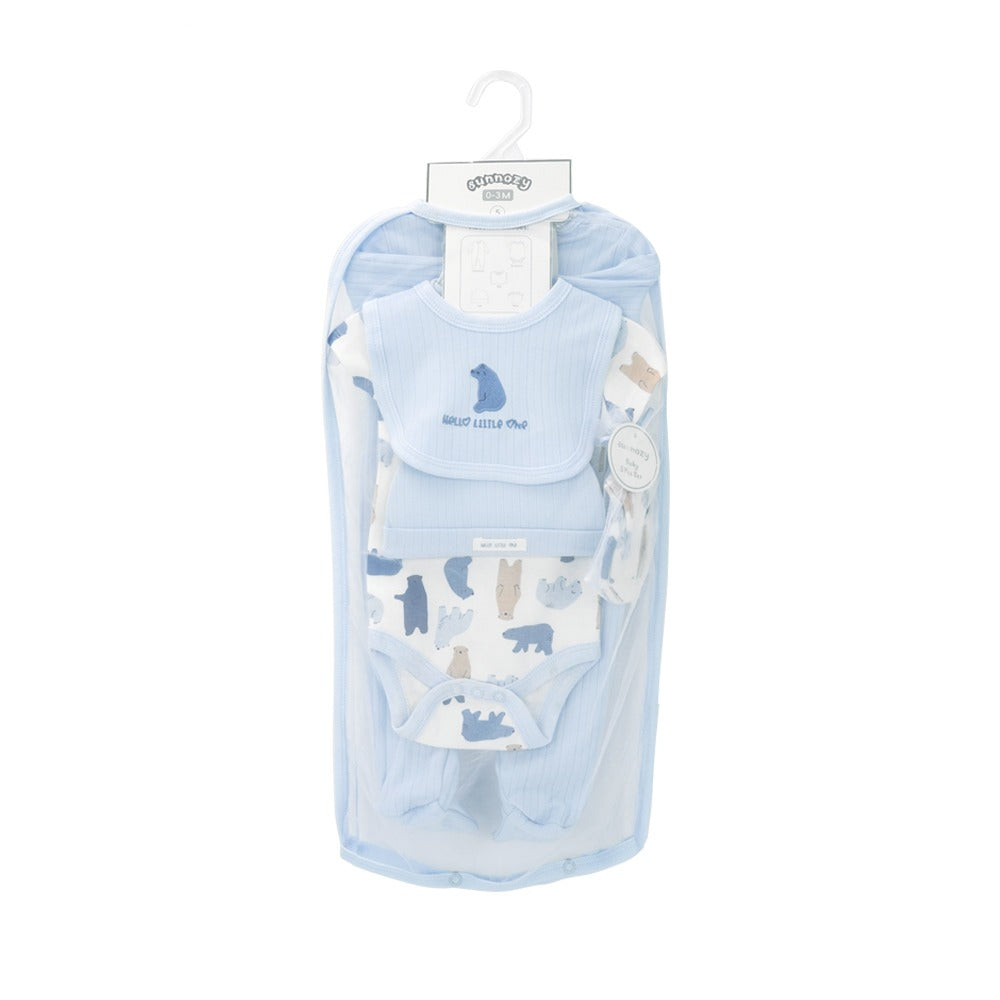 Newborn Baby 5 Piece Cotton Set  - Blue Bear design (Newborn – 6 M)