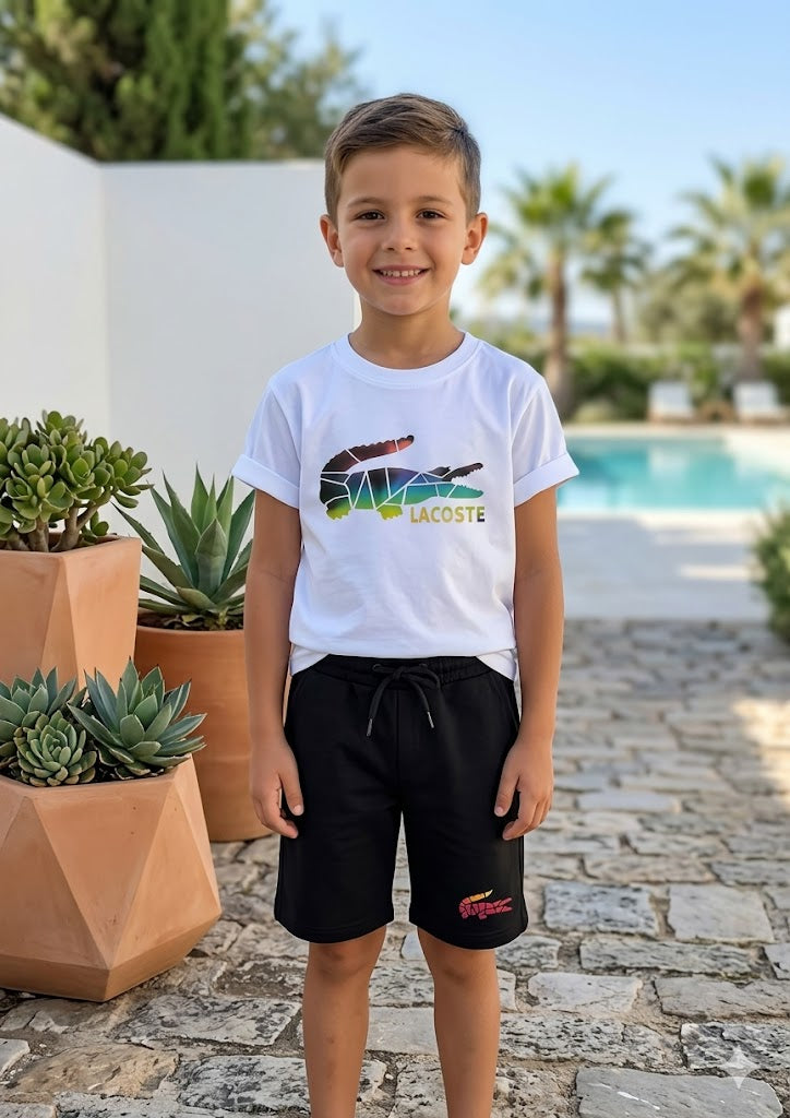 Lacoste Kids Geometric Logo T-Shirt and Shorts Set- Kids Boys/Teens (Age 2-16)
