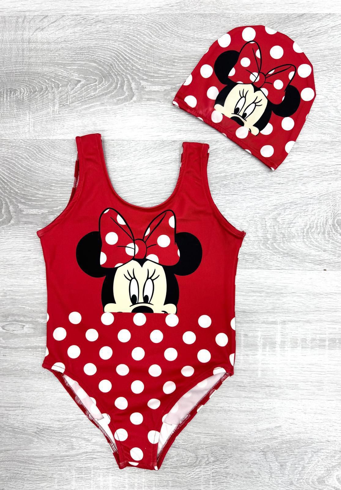 Minnie Mouse Red Polka Dot Swimsuit and Cap Set – Girls' Swimwear