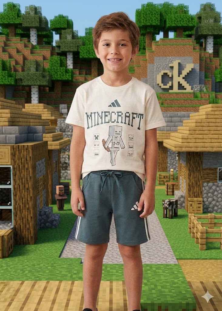 Adidas x Minecraft Kids Sporty T-Shirt and Shorts Set Shorts Summer Set – Kids Boys (Ages 3 to 10)