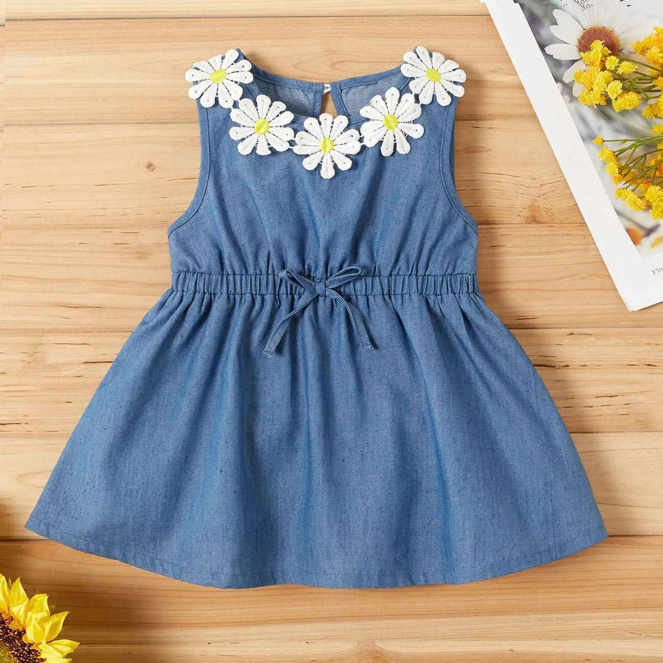 Sunflower Decor Denim Sleeveless Dress - Baby Girl - Novo Kids