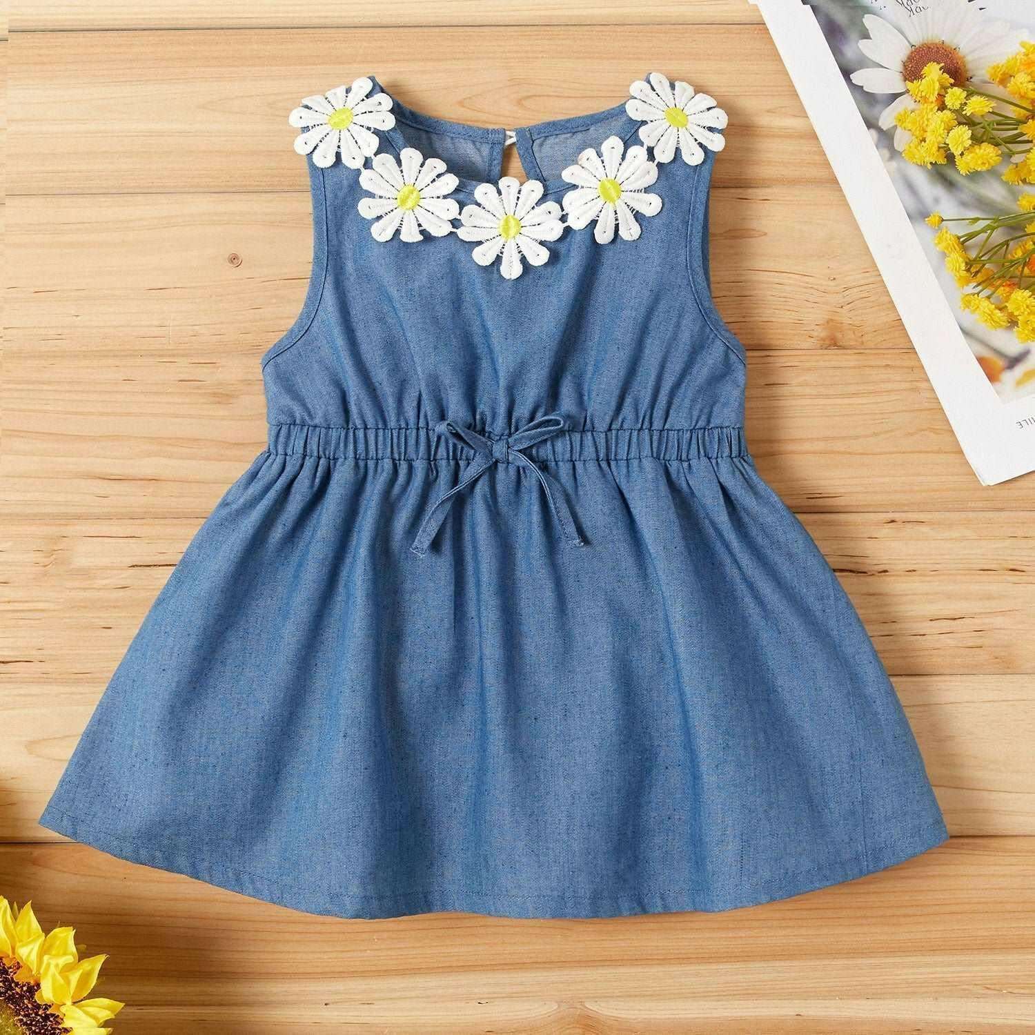 Sunflower Decor Denim Sleeveless Dress - Baby Girl - Novo Kids