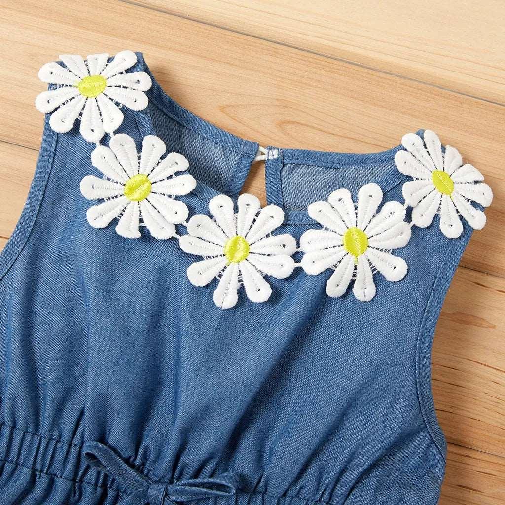 Sunflower Decor Denim Sleeveless Dress - Baby Girl - Novo Kids