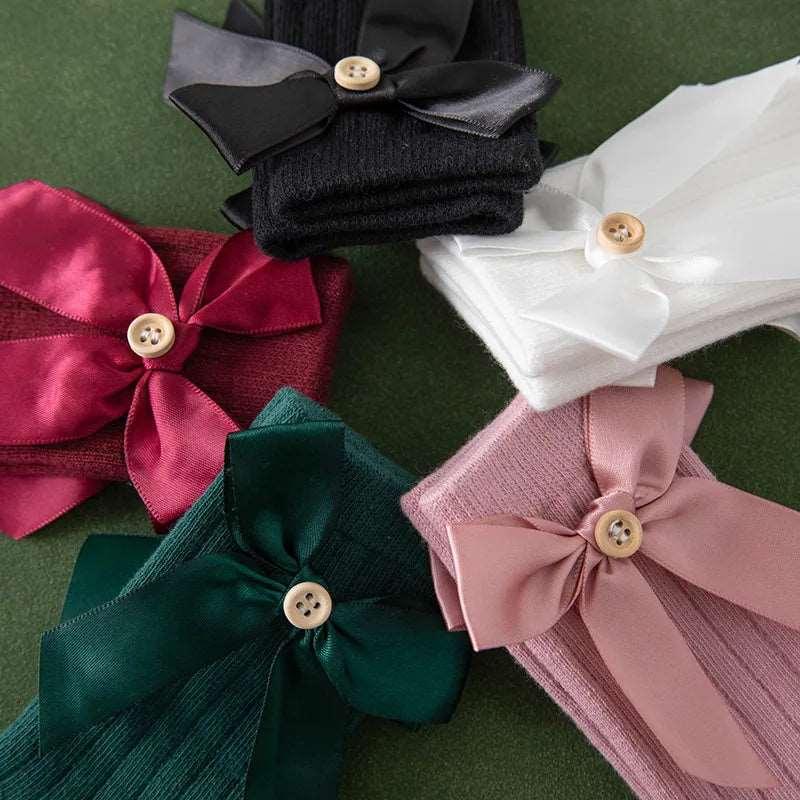 Pure Color Button Bow Decor Tube Socks - Baby Toddler - Novo Kids
