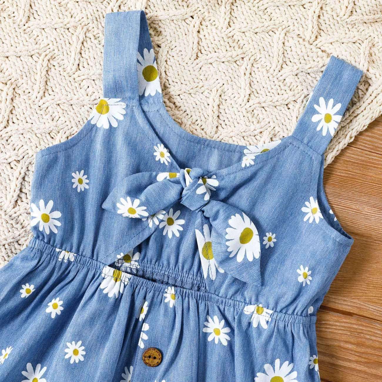 Floral Bowknot Denim Strap Dress - Toddler Girls - Novo Kids