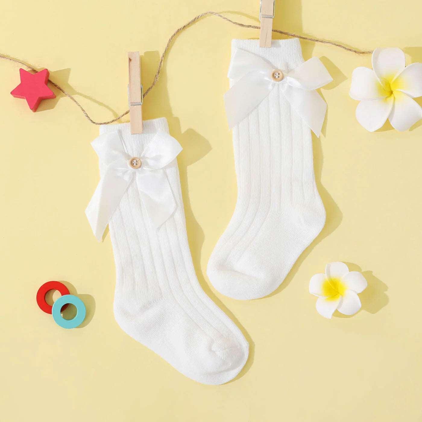 Pure Color Button Bow Decor Tube Socks - Baby Toddler - Novo Kids