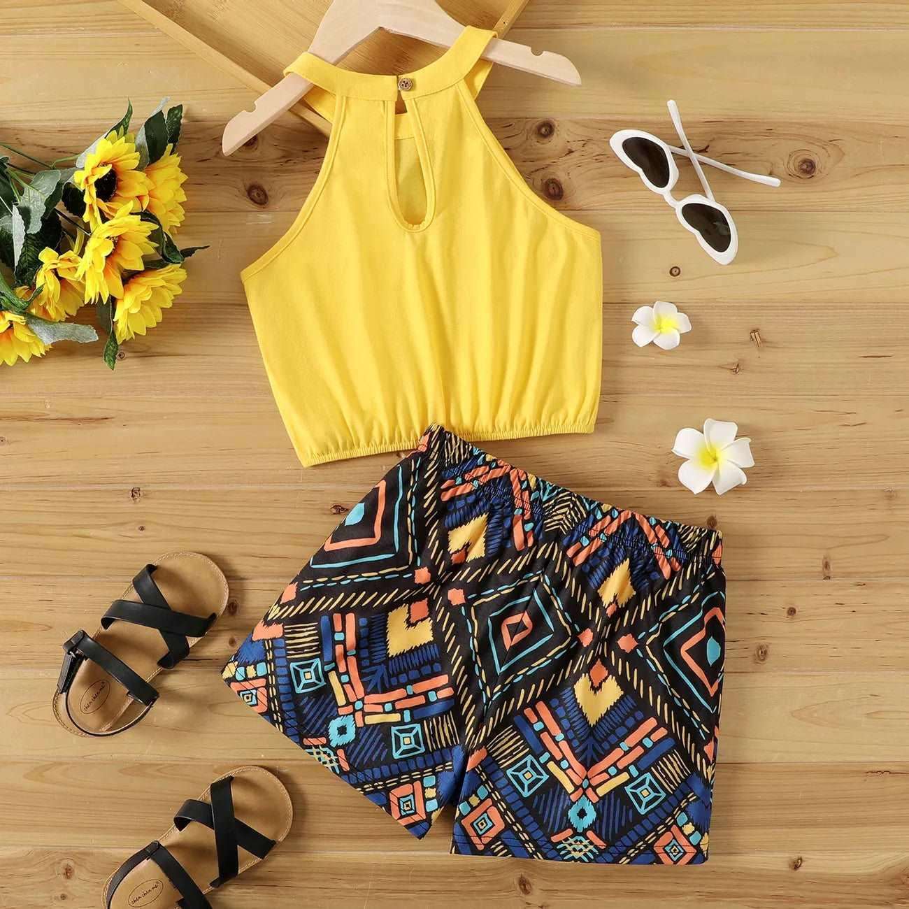 Yellow Halter Camisole & Exotic Shorts Set - Kids Girls (2pcs) - Novo Kids