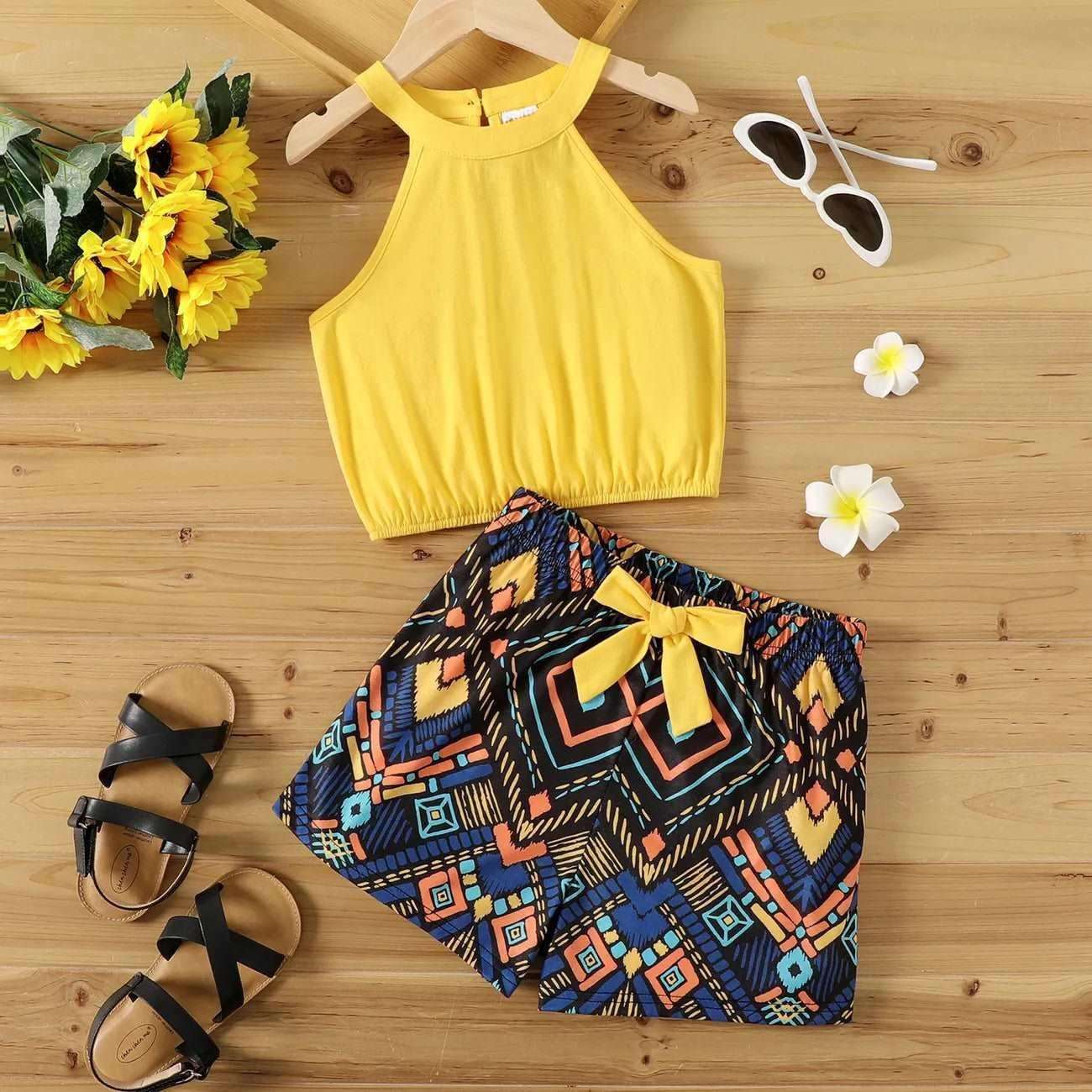 Yellow Halter Camisole & Exotic Shorts Set - Kids Girls (2pcs) - Novo Kids