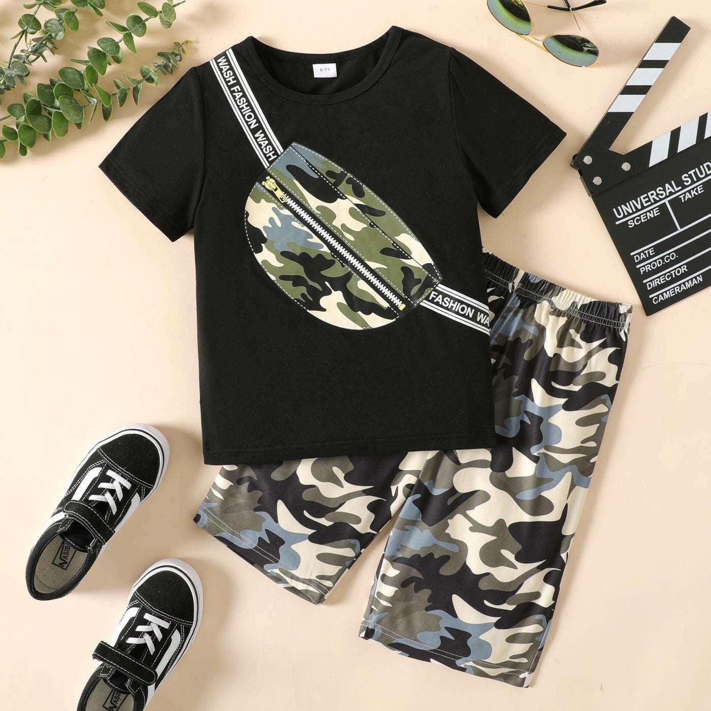 Camo Bag Print Tee & Shorts Set - Kids Boys (2pcs) - Novo Kids