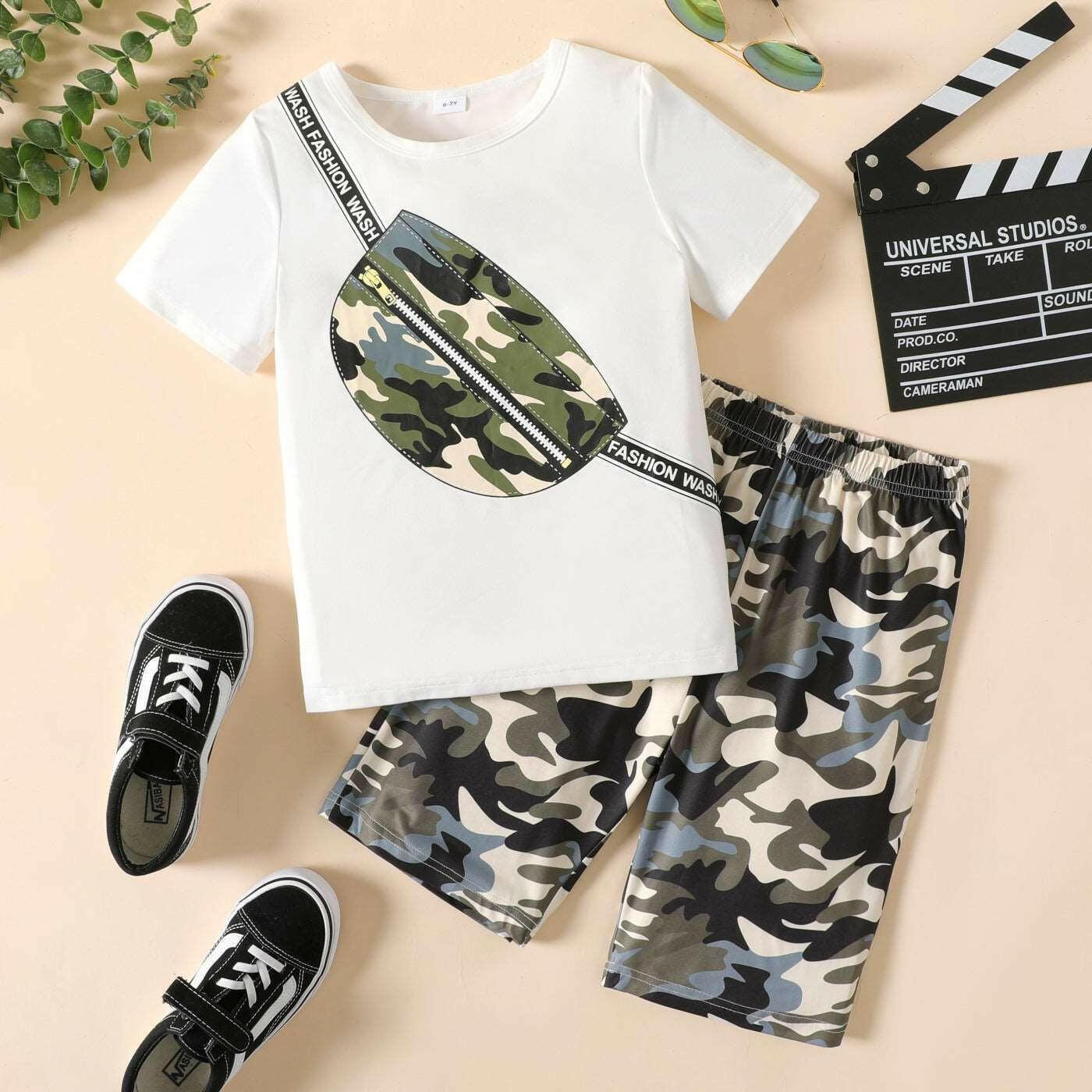 Camo Bag Print Tee & Shorts Set - Kids Boys (2pcs) - Novo Kids