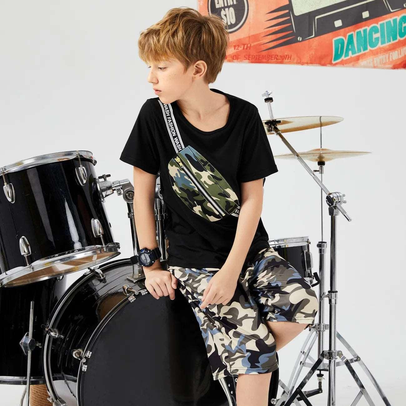 Camo Bag Print Tee & Shorts Set - Kids Boys (2pcs) - Novo Kids
