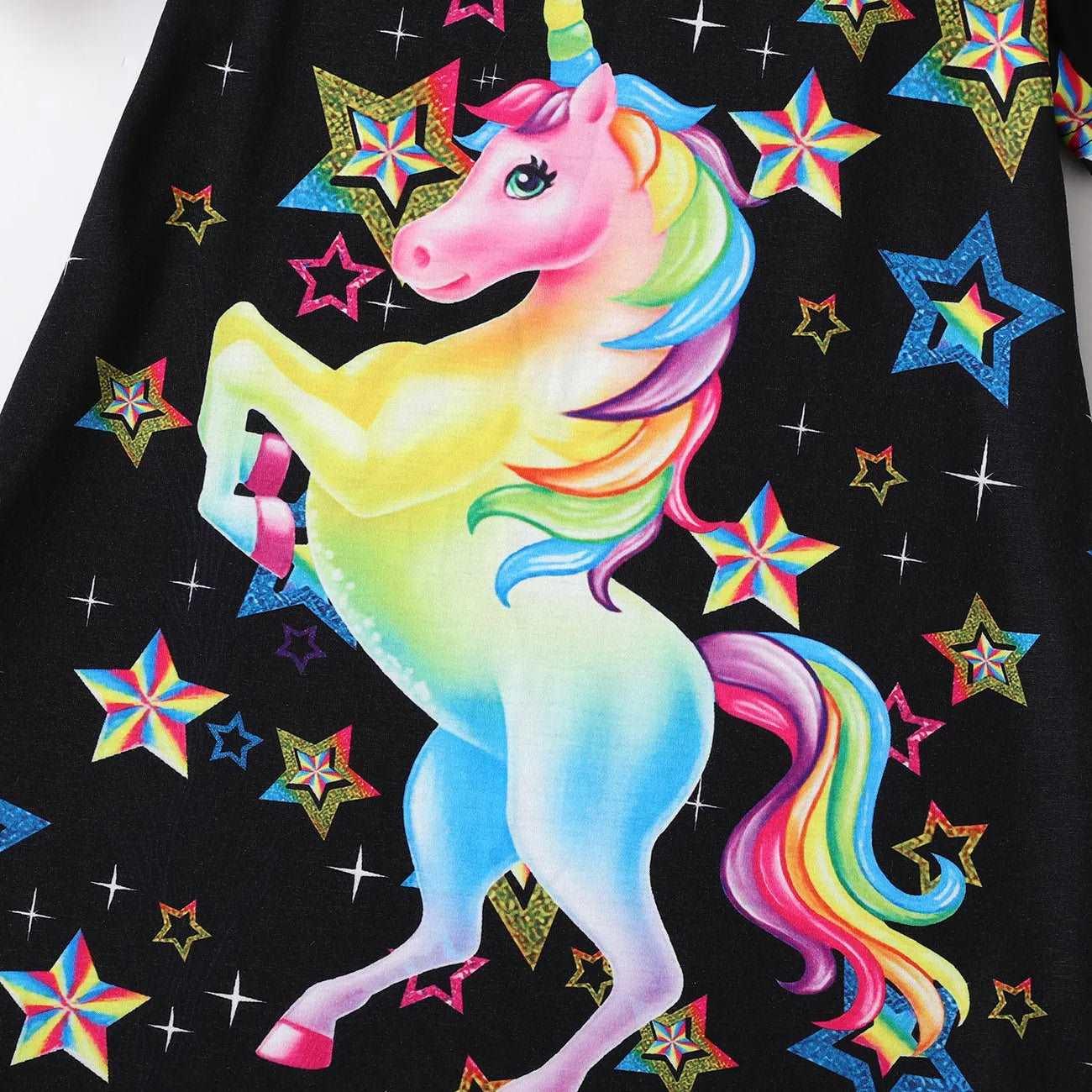 Unicorn Stars Print Cold Shoulder Dress - Kids Girl - Novo Kids