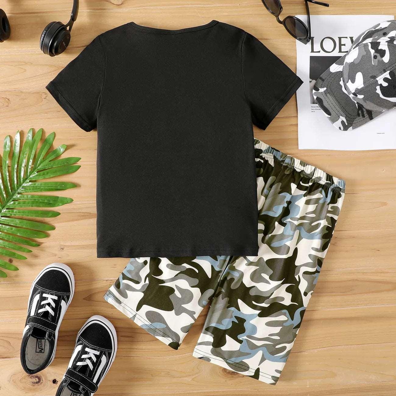 Camo Bag Print Tee & Shorts Set - Kids Boys (2pcs) - Novo Kids