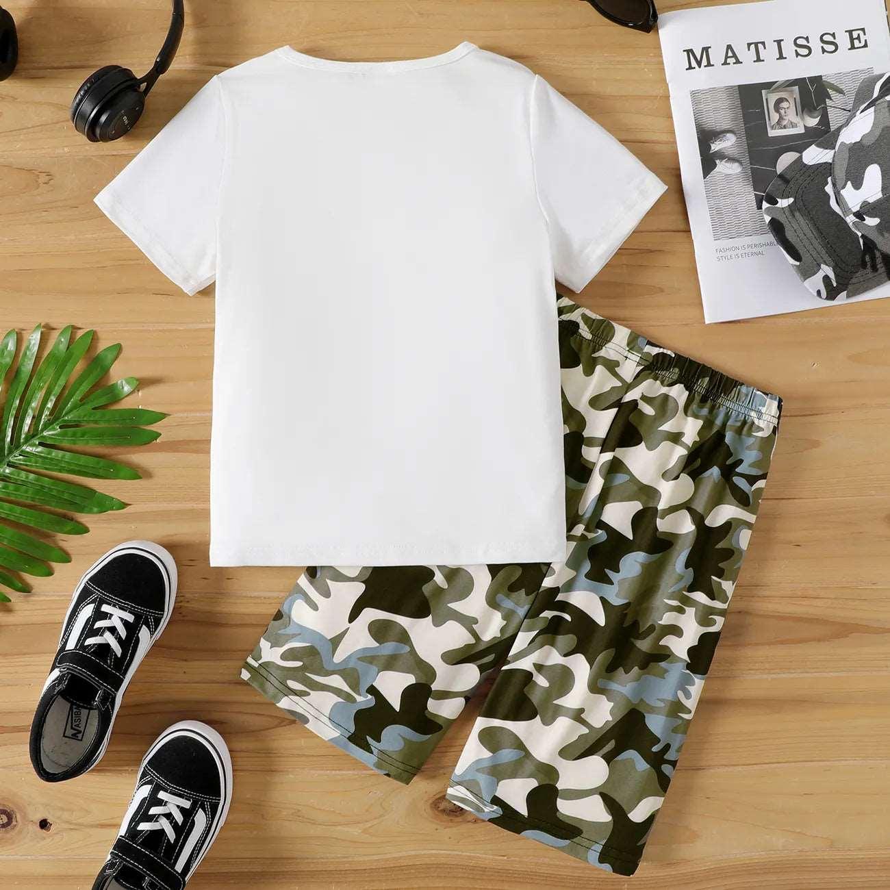 Camo Bag Print Tee & Shorts Set - Kids Boys (2pcs) - Novo Kids