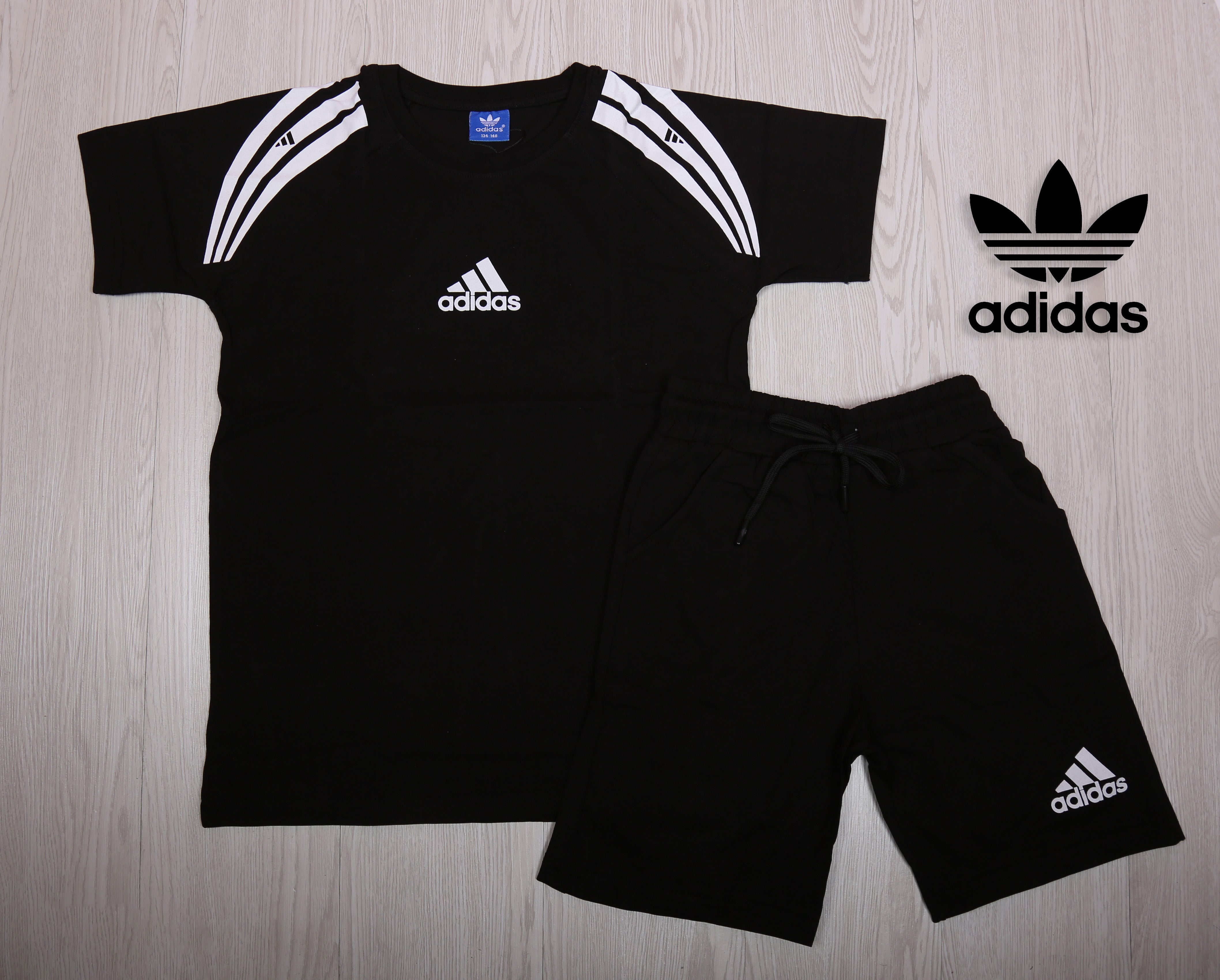 Adidas Boys’ Black  Set Top, Short and Hat- Kids Boys (3PCs)