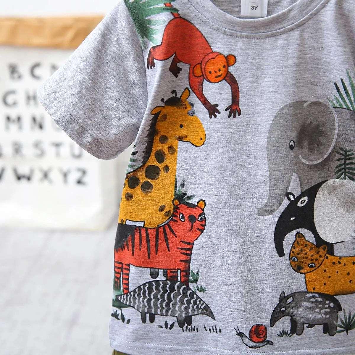 Playful Animal Print Tee and Shorts Set - Toddler Boy (2pcs ) - Novo Kids