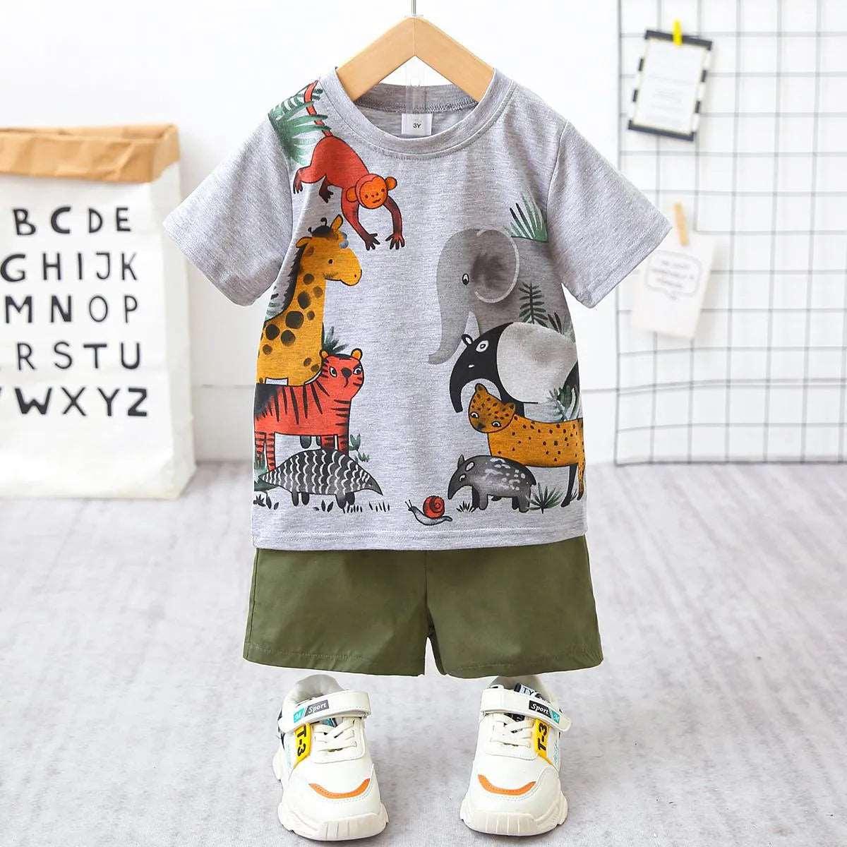Playful Animal Print Tee and Shorts Set - Toddler Boy (2pcs ) - Novo Kids
