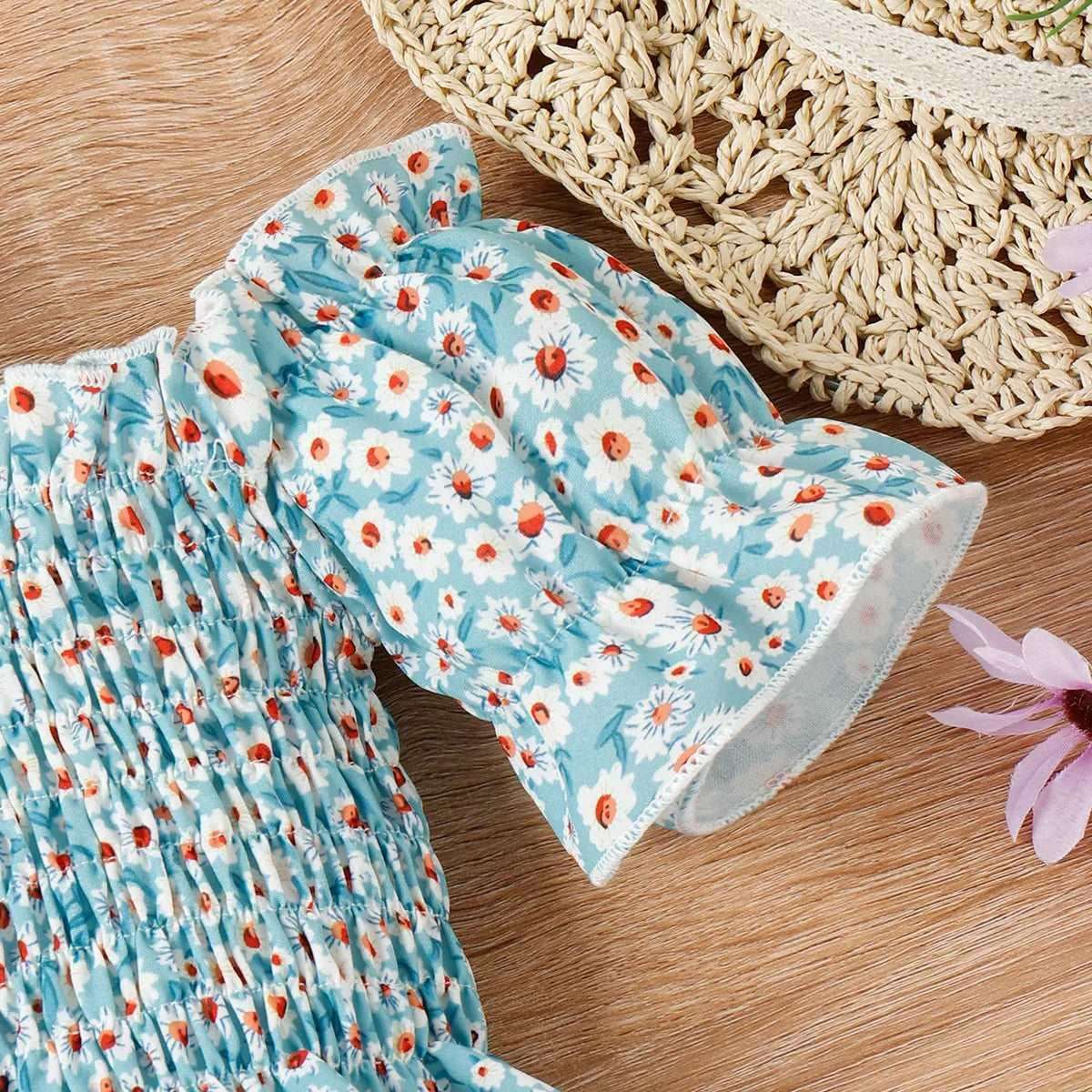 Sweet Floral Smocked Camisole & Skirt Set with Belt - Toddler Girl (2Pcs) - Novo Kids