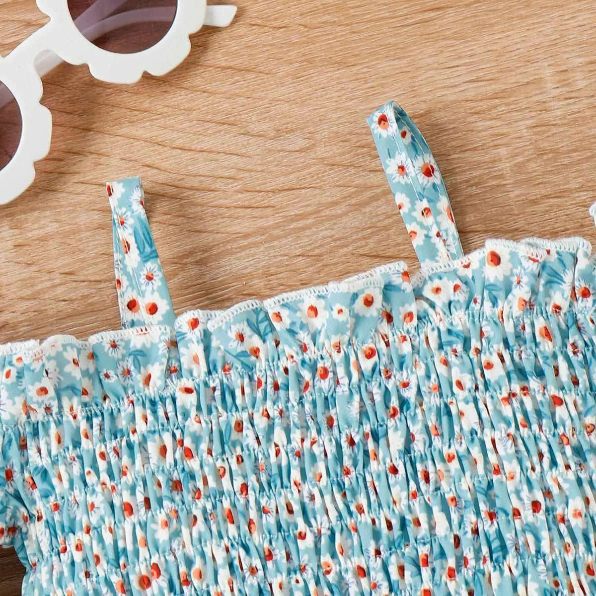 Sweet Floral Smocked Camisole & Skirt Set with Belt - Toddler Girl (2Pcs) - Novo Kids