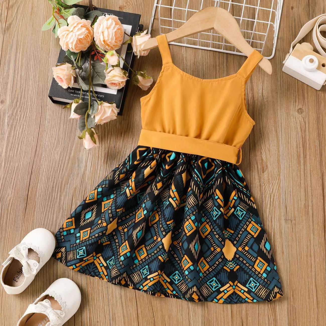 Boho Exotic Graphic Slip Dress with Belt - Toddler Girl - Novo Kids