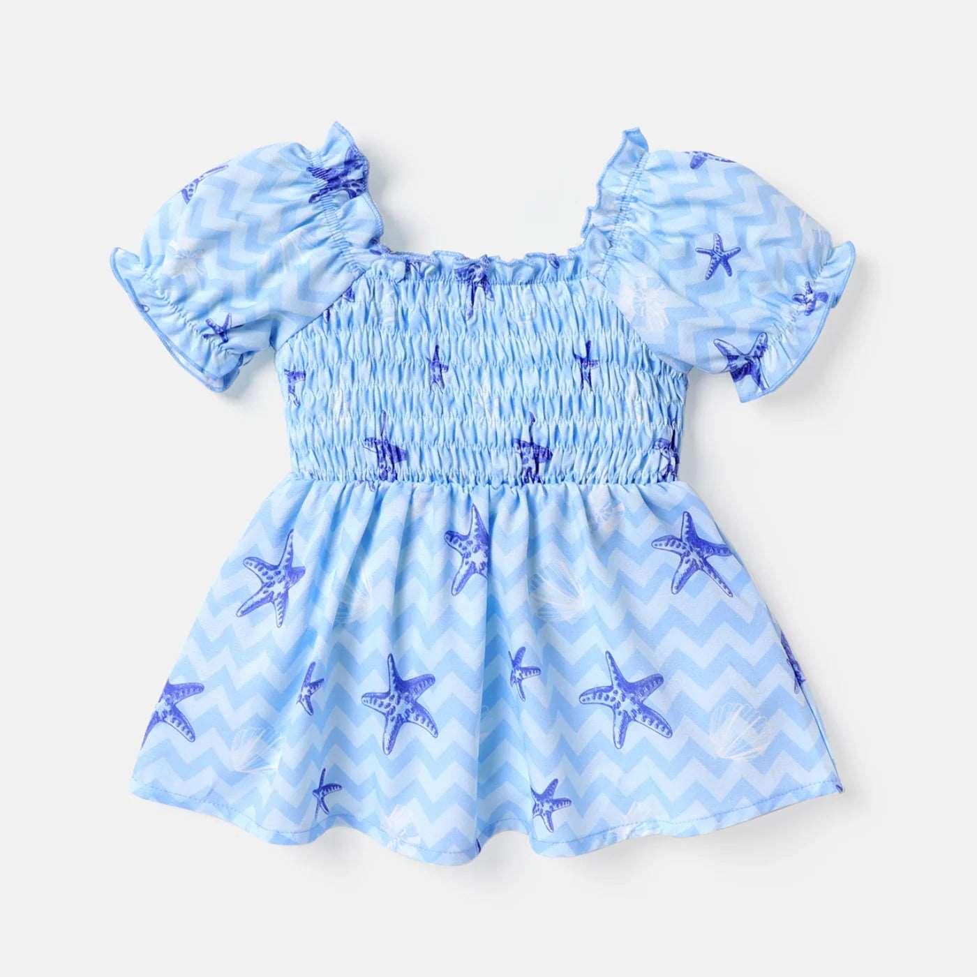 Starfish Print Puff-sleeve Dress - Baby Girl - Novo Kids