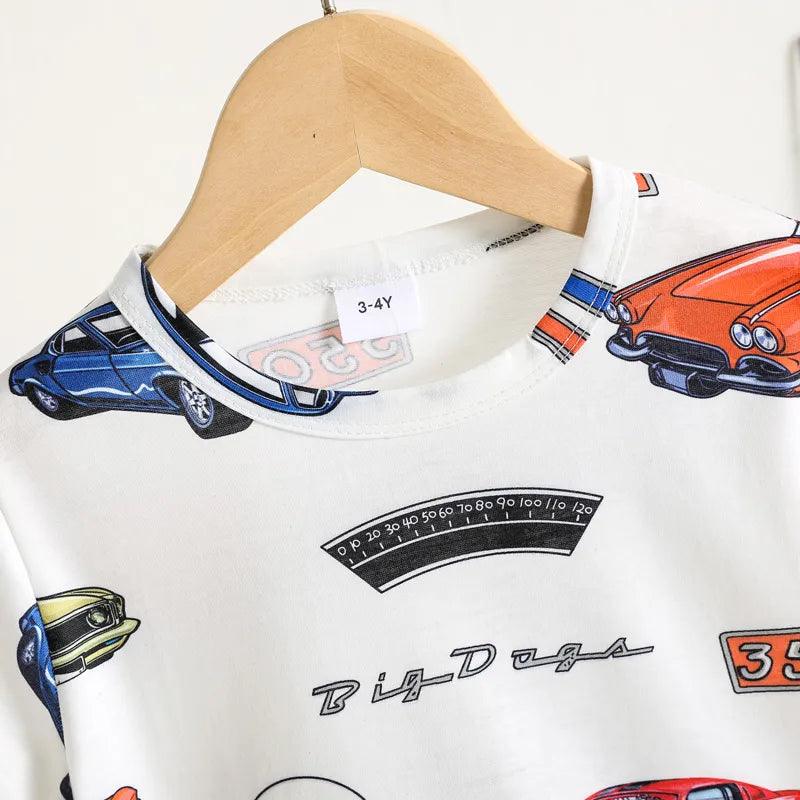 Car Print Tee + Ripped Denim Shorts Set - Toddler Boy (2Pcs) - Novo Kids