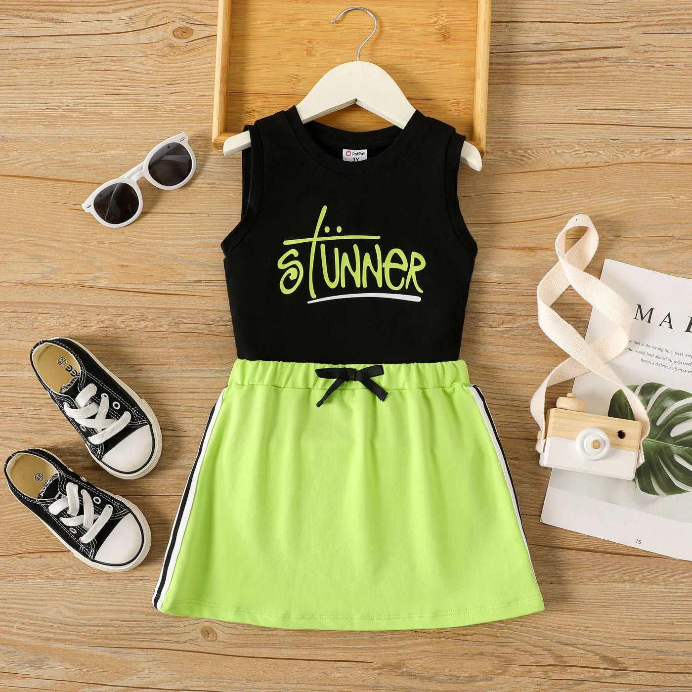 Cotton Letter Print Sleeveless Tee and Elasticized Skirt - 2pcs Toddler Girl - Novo Kids